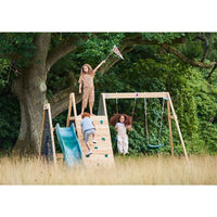 Plum® Residential Wood Climbing Pyramid Playset with Swings