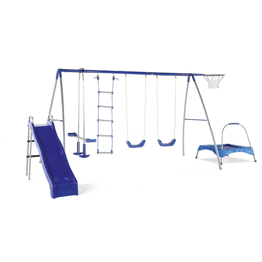 Plum® Multi-Play Climb, Bounce & Slide Metal Swing Set